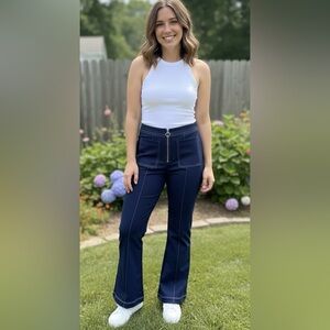 Polly blue flared pants, center zipper, size 8